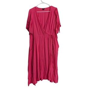 Torrid Womens Size 3X Pink Textured Short Sleeve Empire Tie Waist Midi Dress